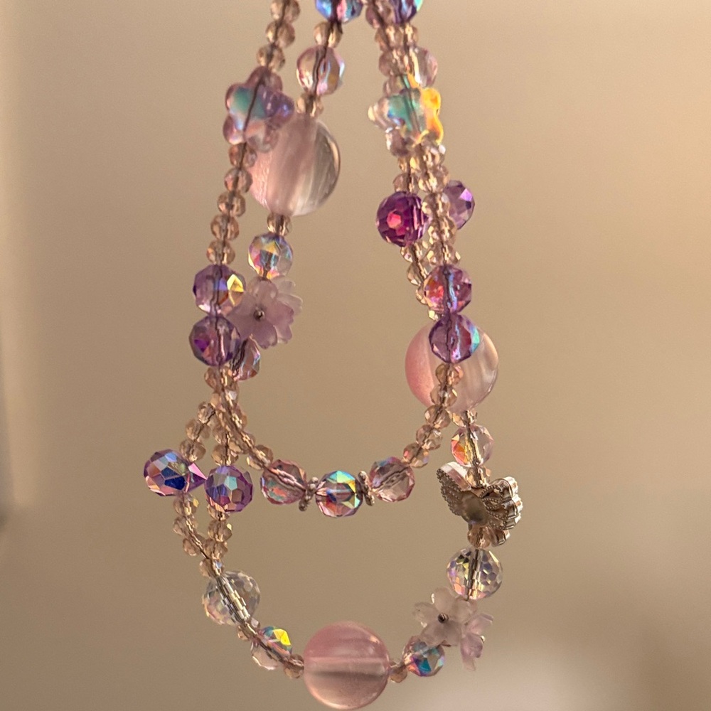 Pink & Purple Beaded phone charm!  - Iridescent Beads. 🔮
